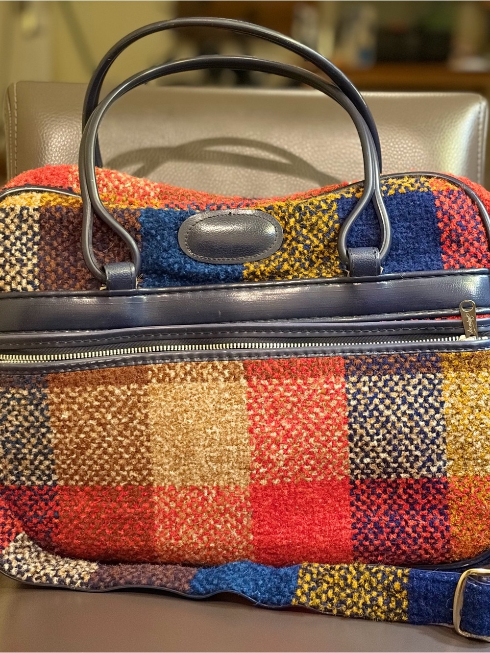 Skyway Carry On Shoulder Bag - plaid tweed from 60’s/70’s vintage